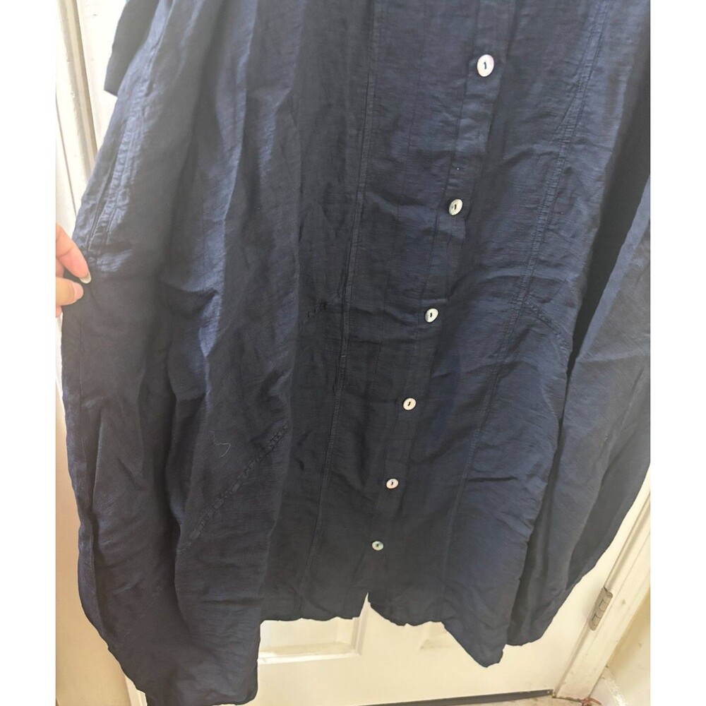 Sahara SHIRT DRESS TEXTURED Viscose Button Up Bubble Hem Dress BLUE NAVY SZ S - Picture 6 of 16